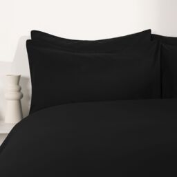 OHS Plain Dyed Duvet Cover Cover with Pillowcase Set in Black - Size: Single - thumbnail 6