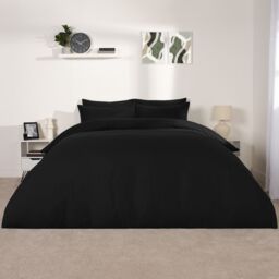 OHS Plain Dyed Duvet Cover Cover with Pillowcase Set in Black - Size: Single