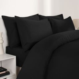 OHS Plain Dyed Duvet Cover Cover with Pillowcase Set in Black - Size: Single - thumbnail 3