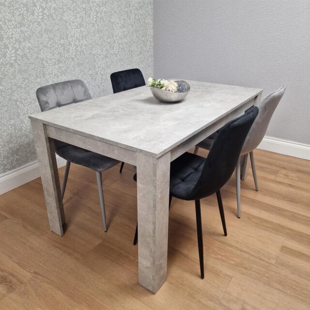 KOSY KOALA Stone Grey Effect Wood Dining Table with 4 Velvet Chairs Dining Room Furniture Set in Brown - image 1