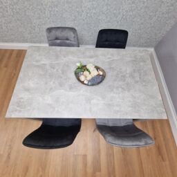 KOSY KOALA Stone Grey Effect Wood Dining Table with 4 Velvet Chairs Dining Room Furniture Set in Brown - thumbnail 5
