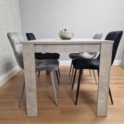 KOSY KOALA Stone Grey Effect Wood Dining Table with 4 Velvet Chairs Dining Room Furniture Set in Brown - thumbnail 4