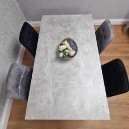 KOSY KOALA Stone Grey Effect Wood Dining Table with 4 Velvet Chairs Dining Room Furniture Set in Brown - thumbnail 6