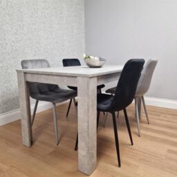 KOSY KOALA Stone Grey Effect Wood Dining Table with 4 Velvet Chairs Dining Room Furniture Set in Brown - thumbnail 2