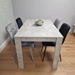KOSY KOALA Stone Grey Effect Wood Dining Table with 4 Velvet Chairs Dining Room Furniture Set in Brown - thumbnail 3