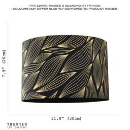 Happy Homewares Designer Black Lamp Shade with Gold Foil Leaves with Inner Satin Fabric Lining - Size: 12 inches - thumbnail 7