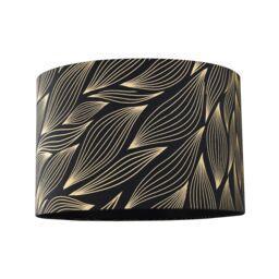 Happy Homewares Designer Black Lamp Shade with Gold Foil Leaves with Inner Satin Fabric Lining - Size: 12 inches