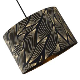 Happy Homewares Designer Black Lamp Shade with Gold Foil Leaves with Inner Satin Fabric Lining - Size: 12 inches - thumbnail 2