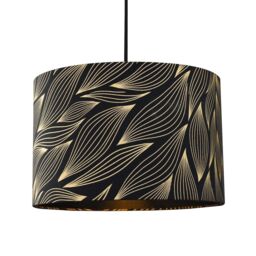 Happy Homewares Designer Black Lamp Shade with Gold Foil Leaves with Inner Satin Fabric Lining - Size: 12 inches - thumbnail 4