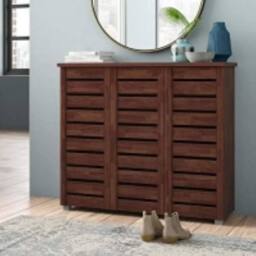 Timber Art Design 5 Tier Shoe Storage Cabinet 3 Door Cupboard Stand Rack Unit in Brown - thumbnail 4