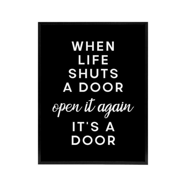 "Artery8 When Life Shuts A Door Open It Funny Cheeky Black Framed Canvas Art - Size: W12"" x H16""" - image 1