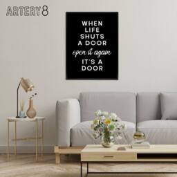 "Artery8 When Life Shuts A Door Open It Funny Cheeky Black Framed Canvas Art - Size: W12"" x H16""" - thumbnail 3