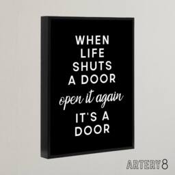"Artery8 When Life Shuts A Door Open It Funny Cheeky Black Framed Canvas Art - Size: W12"" x H16""" - thumbnail 2