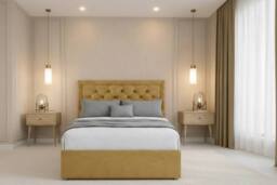 "Chester & Oakley Valencia Plush Divan Bed Base 2 Drawers Same Side - 26"" Headboard in Mustard - Size: Single" - thumbnail 2