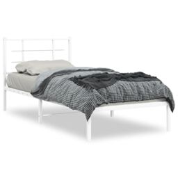 Berkfield Home Metal Bed Frame without Mattress with Headboard White 90x200cm - Size: 90x200 cm - thumbnail 2