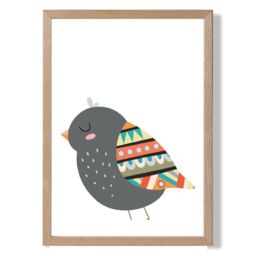 ARTZE Bird Tribal Animal Framed Print SIZE: A4 with Oak Frame in Grey