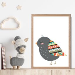 ARTZE Bird Tribal Animal Framed Print SIZE: A4 with Oak Frame in Grey - thumbnail 2