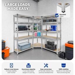 tectake Garage Shelving Gustav 2625 Kg - Silver - thumbnail 5