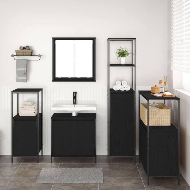 Berkfield Home 5 Piece Bathroom Furniture Set Black Oak Engineered Wood - image 1