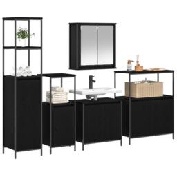 Berkfield Home 5 Piece Bathroom Furniture Set Black Oak Engineered Wood - thumbnail 3