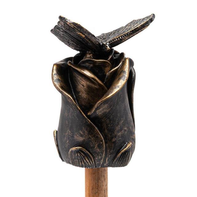 Jardinopia Butterfly On Rose Cane or Stake Topper - L5 x W4 x H8 cm in Bronze - image 1
