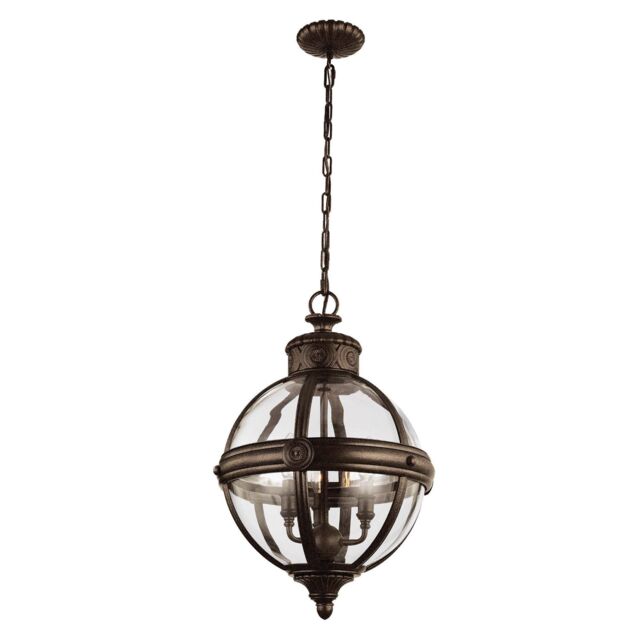 Netlighting Adams 3 Light Ceiling Chandelier Pendant Light British Bronze E14 in Brown
