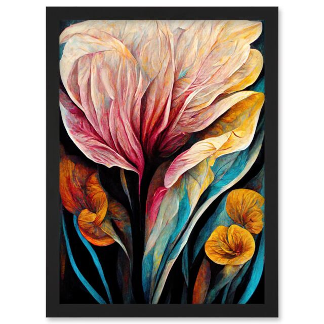 Artery8 Abstract Tropical Floral Bloom Acrylic Flower Artwork Framed Wall Art Print A4 in Black - image 1