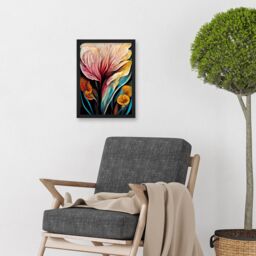 Artery8 Abstract Tropical Floral Bloom Acrylic Flower Artwork Framed Wall Art Print A4 in Black - thumbnail 2