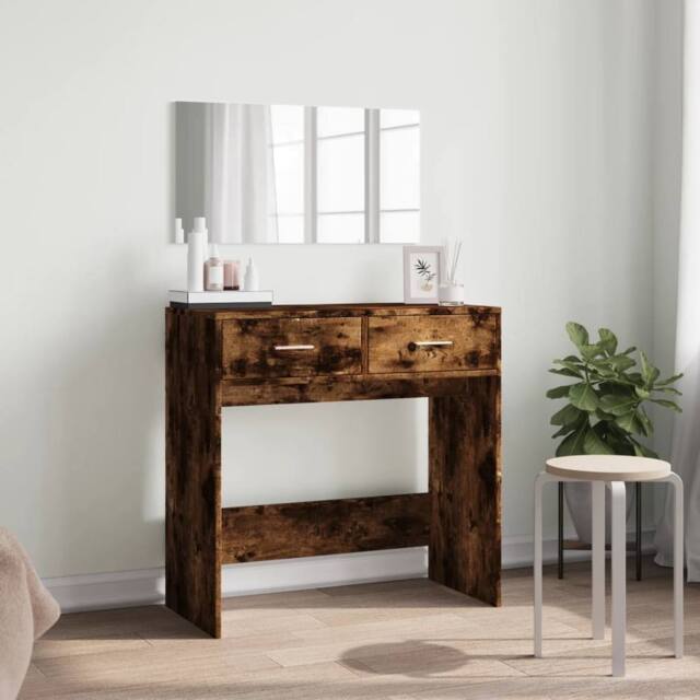 Berkfield Home Modern Dressing Table with Mirror Smoked Oak 80x39x80 cm in Brown - Size: 80 x 39 x 80 cm - image 1
