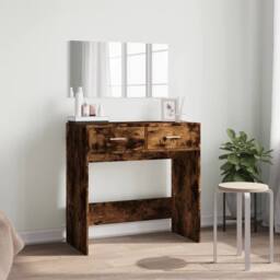 Berkfield Home Modern Dressing Table with Mirror Smoked Oak 80x39x80 cm in Brown - Size: 80 x 39 x 80 cm - thumbnail 1