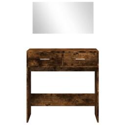 Berkfield Home Modern Dressing Table with Mirror Smoked Oak 80x39x80 cm in Brown - Size: 80 x 39 x 80 cm - thumbnail 5