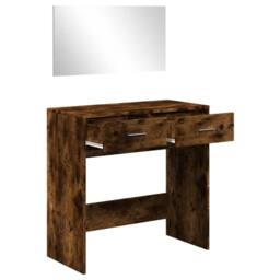Berkfield Home Modern Dressing Table with Mirror Smoked Oak 80x39x80 cm in Brown - Size: 80 x 39 x 80 cm - thumbnail 4