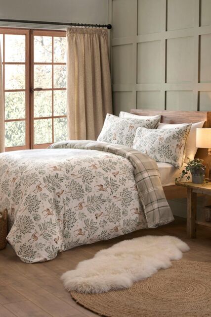 Dreams & Drapes 'Forest Animals' 100% Brushed Cotton Duvet Cover Set in Natural - Size: Single - image 1