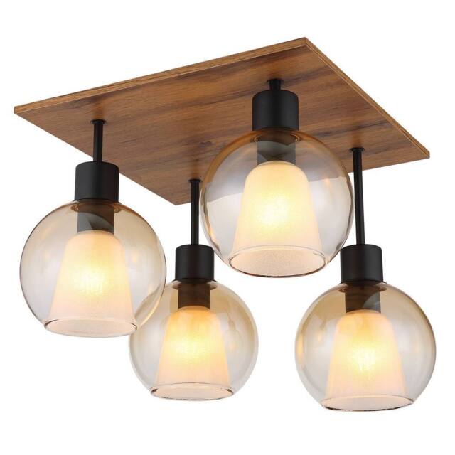 Netlighting Barry I Shade Cluster Ceiling Light Black Amber Glass Shade 4x E27 - image 1