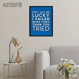 "Artery8 Don't Call Me Lucky White Blue Inspirational Quote Framed Canvas Art - Size: W12"" x H16""" - thumbnail 3
