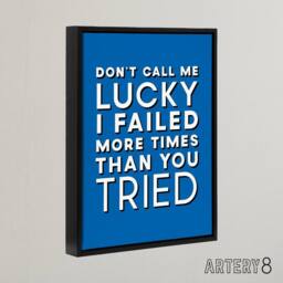 "Artery8 Don't Call Me Lucky White Blue Inspirational Quote Framed Canvas Art - Size: W12"" x H16""" - thumbnail 2