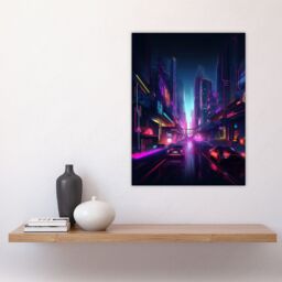 "Artery8 Neon Purple Cityscape Electronic Futuristic Skyscraper Boys Bedroom Large Wall Art Poster Print Thick Paper 18X24 Inch - Size: W18"" x H24""" - thumbnail 4