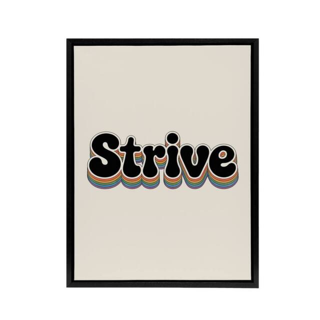 "Artery8 Strive Colourful Retro Rainbow Font Typography Framed Canvas Art Print in Beige - Size: W12"" x H16""" - image 1