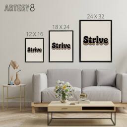 "Artery8 Strive Colourful Retro Rainbow Font Typography Framed Canvas Art Print in Beige - Size: W12"" x H16""" - thumbnail 4
