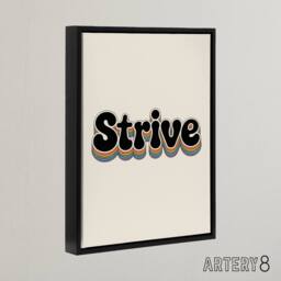 "Artery8 Strive Colourful Retro Rainbow Font Typography Framed Canvas Art Print in Beige - Size: W12"" x H16""" - thumbnail 2