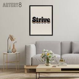 "Artery8 Strive Colourful Retro Rainbow Font Typography Framed Canvas Art Print in Beige - Size: W12"" x H16""" - thumbnail 3