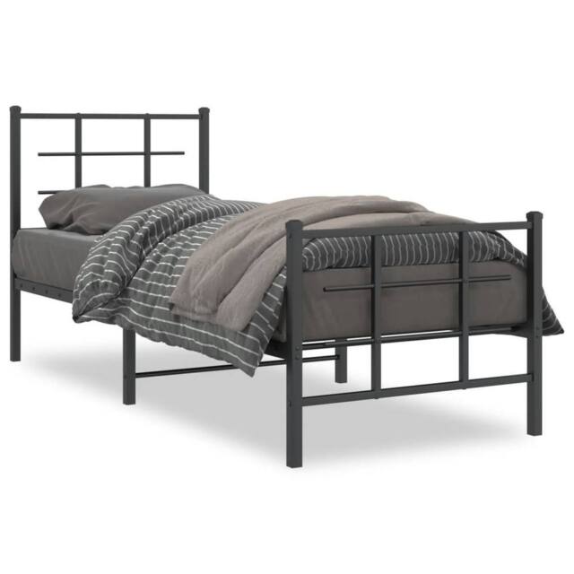 Berkfield Home Metal Bed Frame without Mattress with Footboard Black 75x190cm - Size: 75x190 cm - image 1