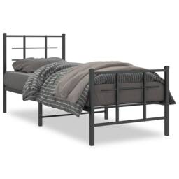 Berkfield Home Metal Bed Frame without Mattress with Footboard Black 75x190cm - Size: 75x190 cm - thumbnail 1