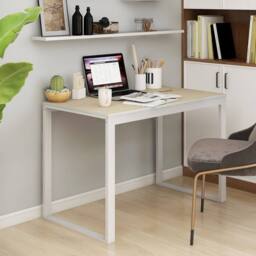 Berkfield Home Computer Desk White & Oak 110x60x73 cm Engineered Wood in Brown - Size: 110 x 60 x 73 cm - thumbnail 1