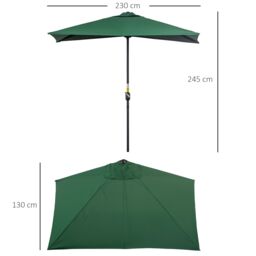 OUTSUNNY Half Round Parasol Garden Sun Umbrella Metal w/ Crank in Green - thumbnail 3