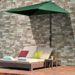OUTSUNNY Half Round Parasol Garden Sun Umbrella Metal w/ Crank in Green - thumbnail 1