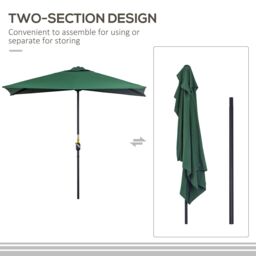 OUTSUNNY Half Round Parasol Garden Sun Umbrella Metal w/ Crank in Green - thumbnail 6