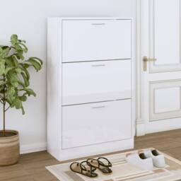 Berkfield Home Shoe Cabinet High Gloss White 63x24x103 cm Engineered Wood - Size: 63 x 24 x 103 cm - thumbnail 2