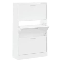 Berkfield Home Shoe Cabinet High Gloss White 63x24x103 cm Engineered Wood - Size: 63 x 24 x 103 cm - thumbnail 3