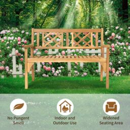 Costway Foldable Garden Bench Indoor Outdoor Acacia Wood Loveseat in Natural - thumbnail 7